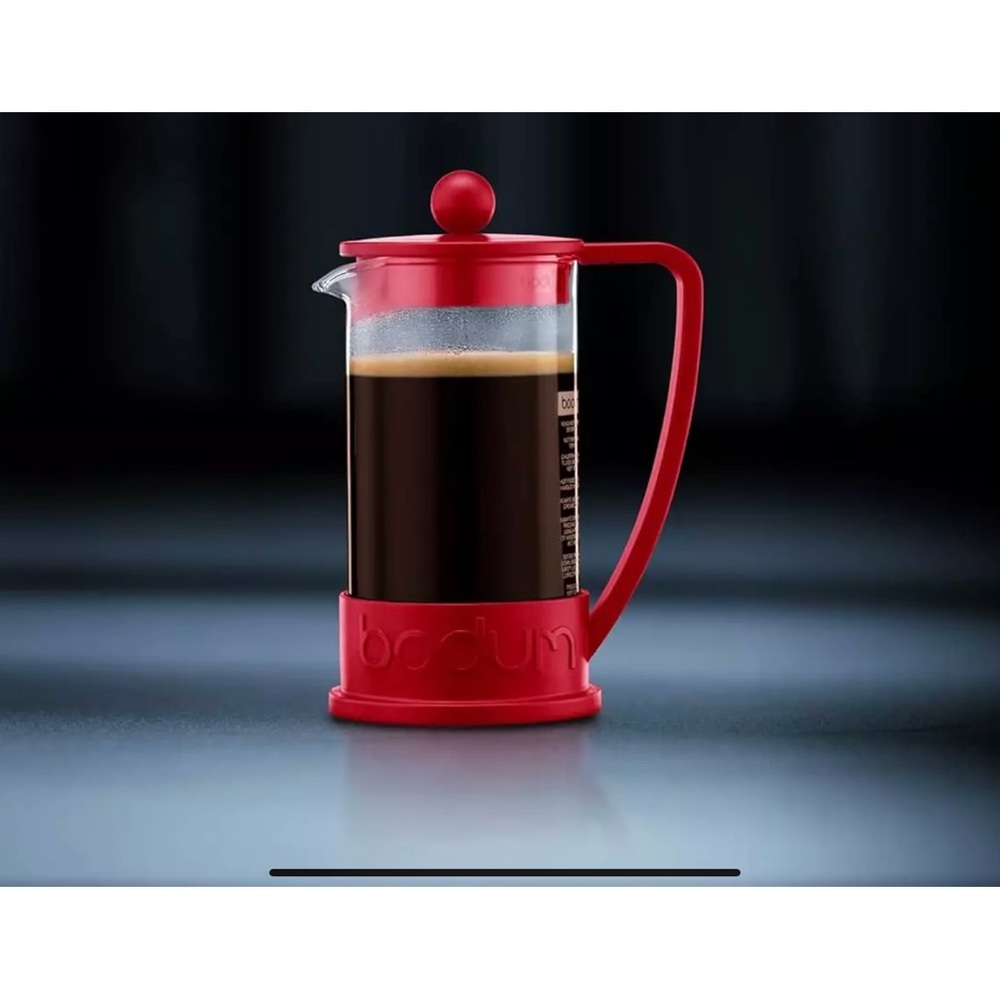 Bodum 34oz Brazil French Press Coffee Maker, High-Heat Borosilicate Glass, Red